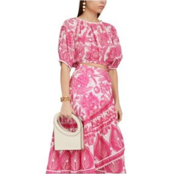 FARM RIO Tropical Woodcut cropped top Size M‎ in Pink/White NWT - Picture 2 of 9